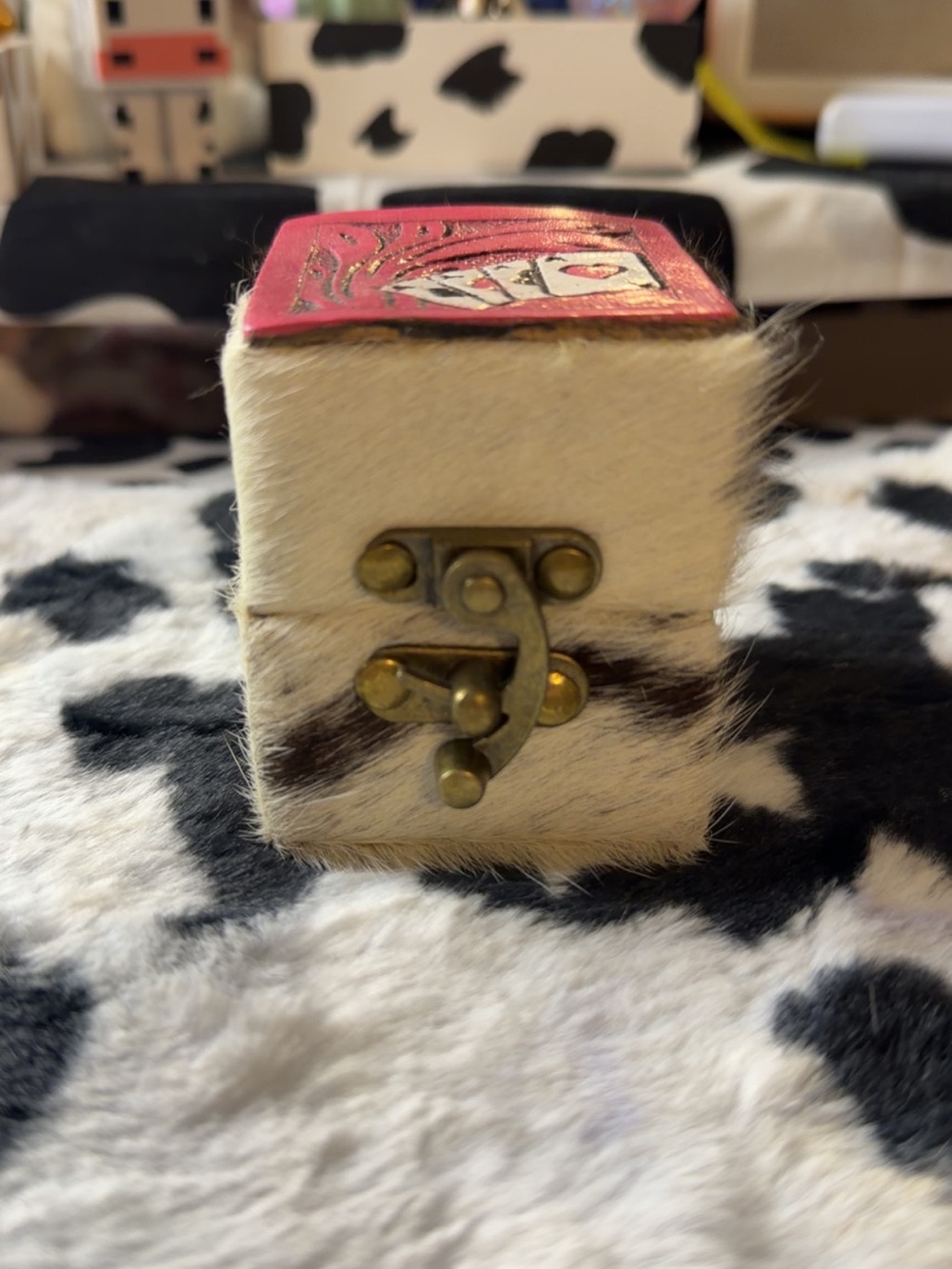 Genuine cowhide leather with tooling with Brass Latch - Cream,Brown